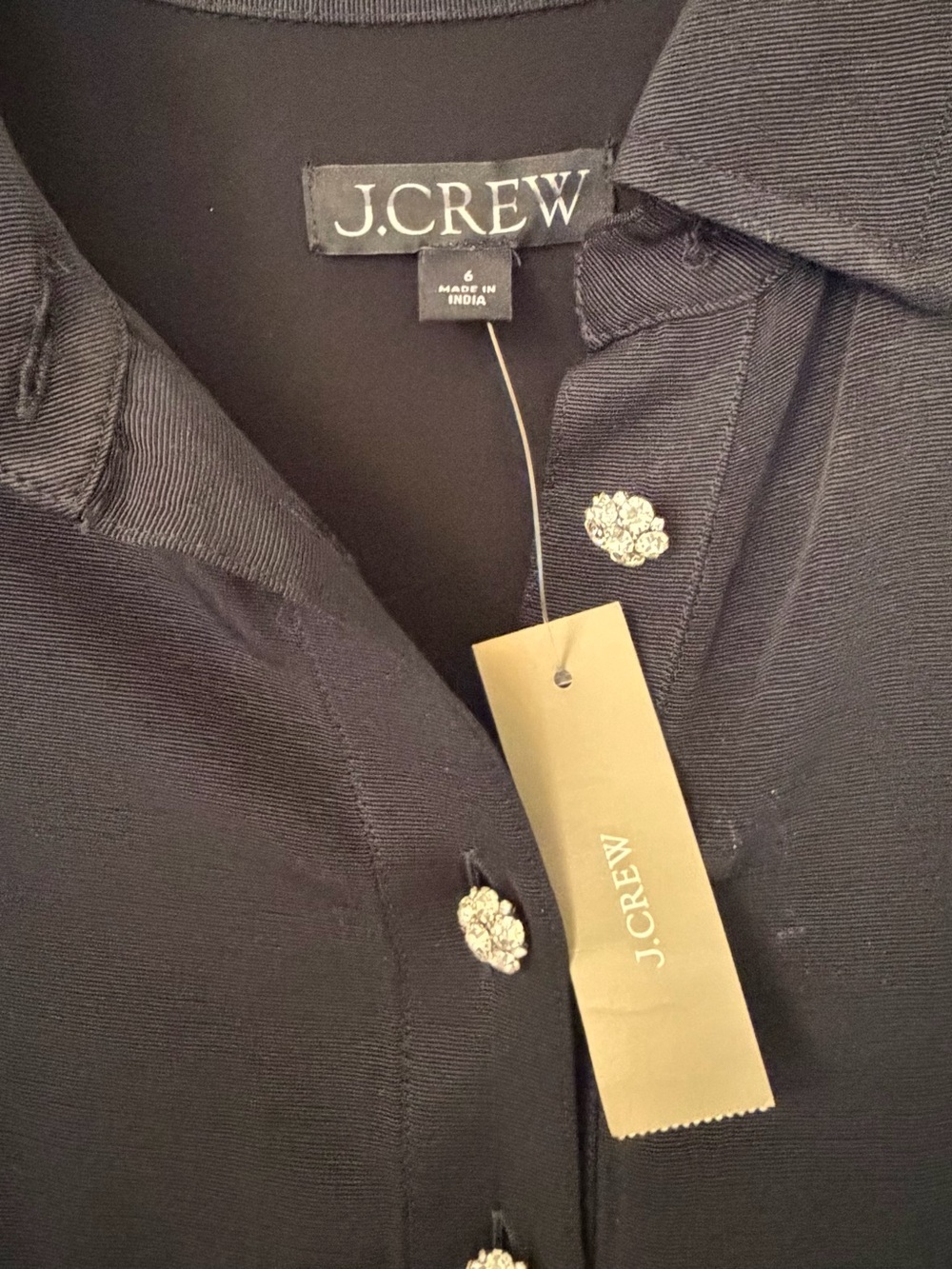 NWT J. Crew Black Taffeta Gemstone Button A Line Shirt Dress - Picture 7 of 16